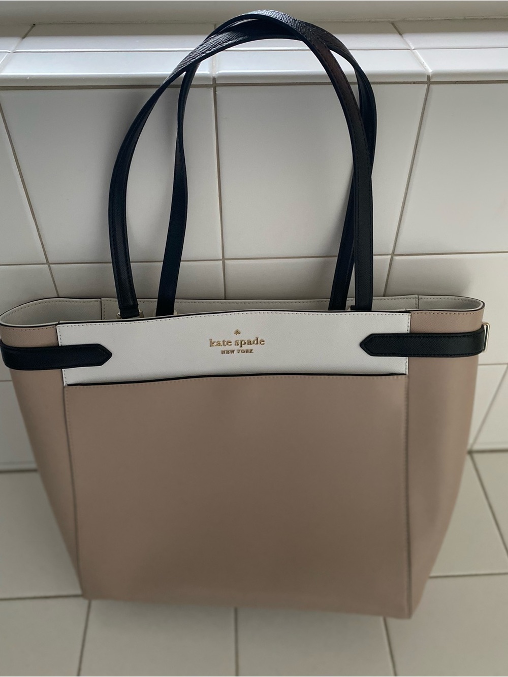 kate spade Beige, White & Black Colorblock Tote